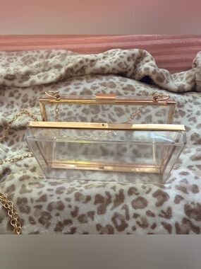 Clear Acrylic Stadium Purse w. Gold Crossbody Chain | Transparent Concert Bag